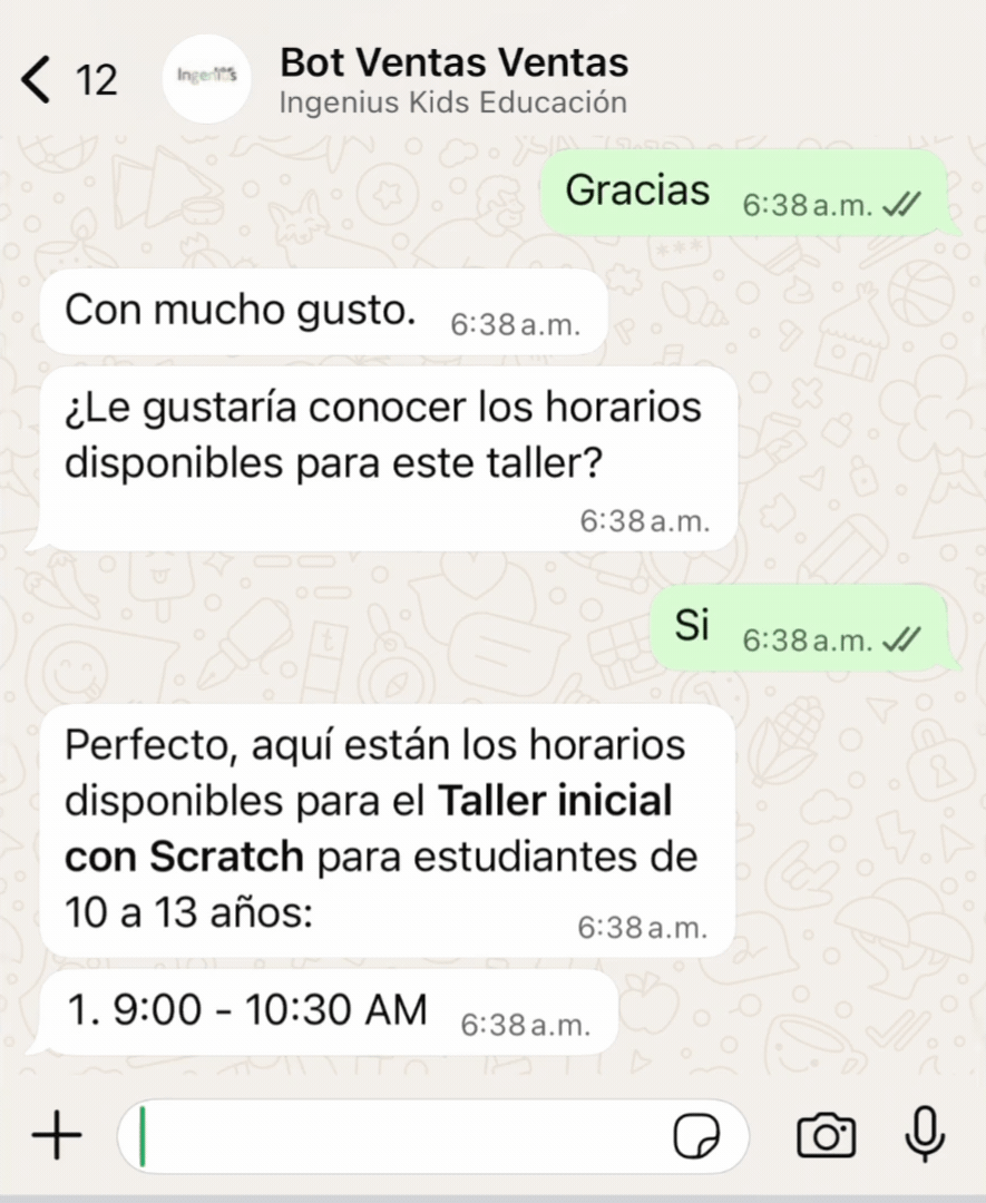 Conversación real con cliente - respuesta automática instantánea
